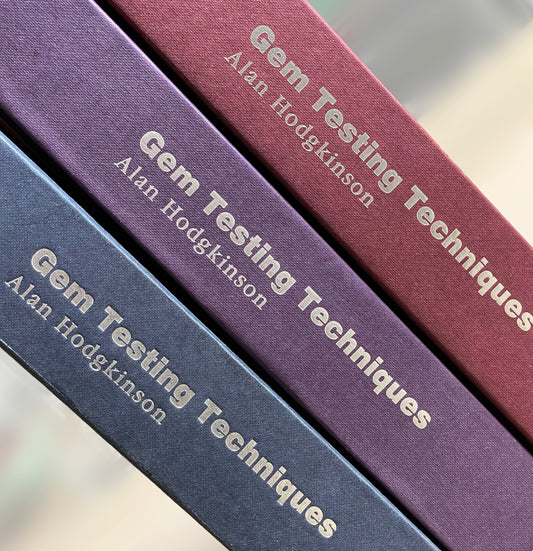 The three colours for the three printings of Gem Testing Techniques by Alan Hodgkinson. 